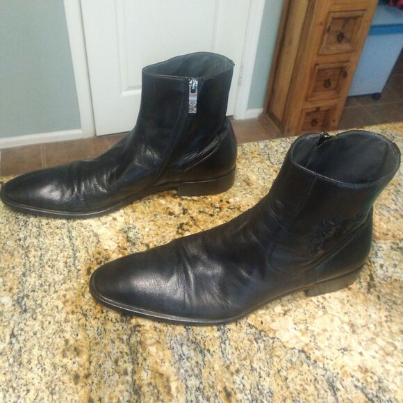 Giovanni Conti Mens black leather ankle boots decorative stitching US 10 EU 43 - Picture 3 of 14